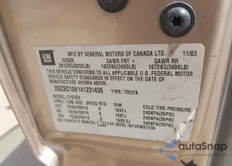 2004 Chevrolet Silverado 1500 Ls z USA, uszkodzony, nr VIN 2GCEC19V141231436